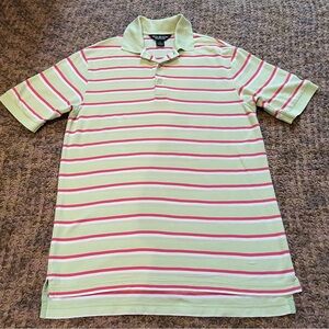 Brooks Brothers, Green/Pink/White Striped Polo, Country Club, Cotton, Men’s S